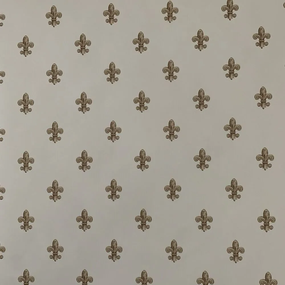 Imperial Fleur-De-lis Wallpaper Gold On Off White Background 20.5 X 11yds
